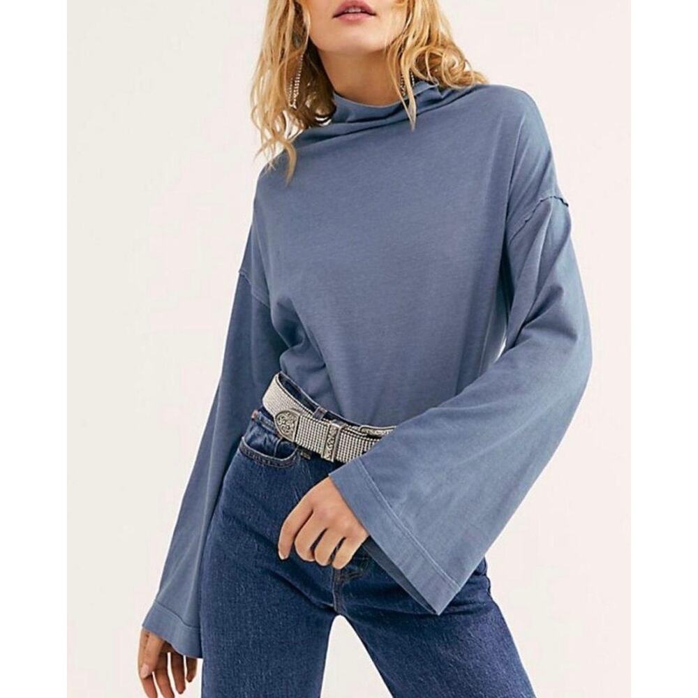 Free People blue cowl neck flare sleeve top large